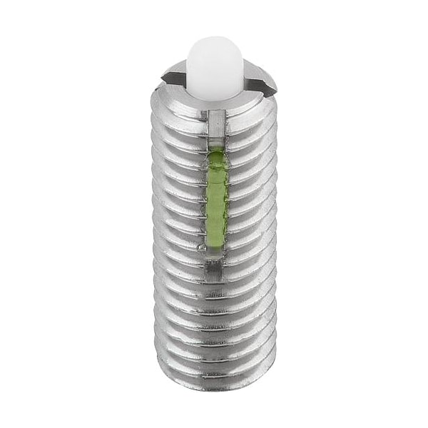 Kipp Spring Plunger Standard Spring Force D=M10 L=22, Stainless Steel, Long-Lok, Comp: Pin Pom - K0330.10
