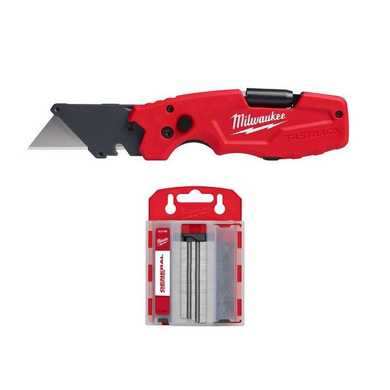 Milwaukee FASTBACK 6-in-1 Folding Utility Knives with General Purpose Utility Blades and Dispenser - 48-22-1505-48-22-1900