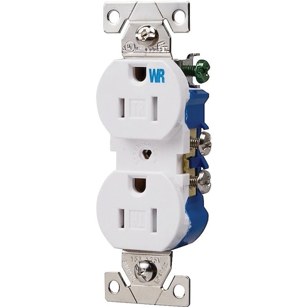 Eaton Wiring Devices Duplex Receptacle, 2 -Pole, 15 A, 125 V, Push-in, Side Wiring, NEMA: 5-15R, White - TWR270W