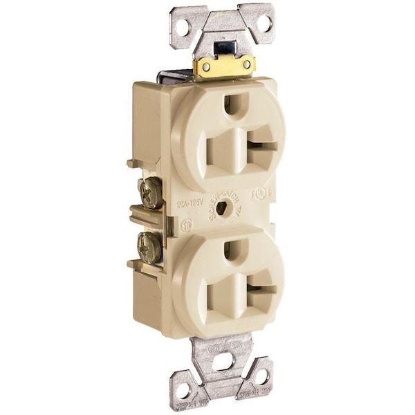 Eaton Wiring Devices Duplex Receptacle, 2 -Pole, 20 A, 125 V, Side Wiring, NEMA: 5-20R, Ivory - CR20V