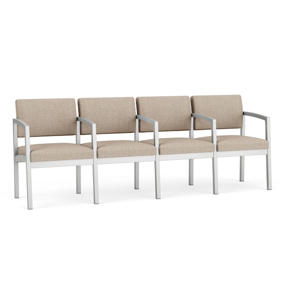 Lesro Lenox Steel 4 Seater with Center Arms, Stone (Beige) Seat, Stone Back, 85.5 W 24.5 L 32 H - LS4103