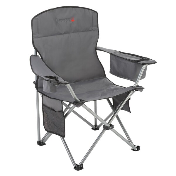 Arrowhead Outdoor Portable Folding USB-Heated Camping Chair with 6-Can Armrest Cooler, Gray - KKS0327U