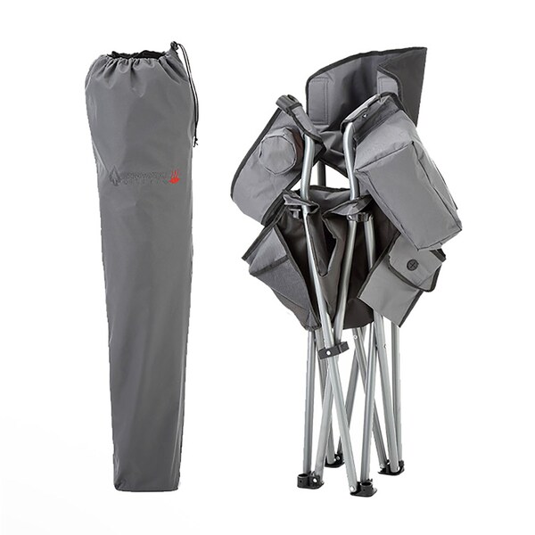 Arrowhead Outdoor Portable Folding USB-Heated Camping Chair with 6-Can Armrest Cooler, Gray - KKS0327U