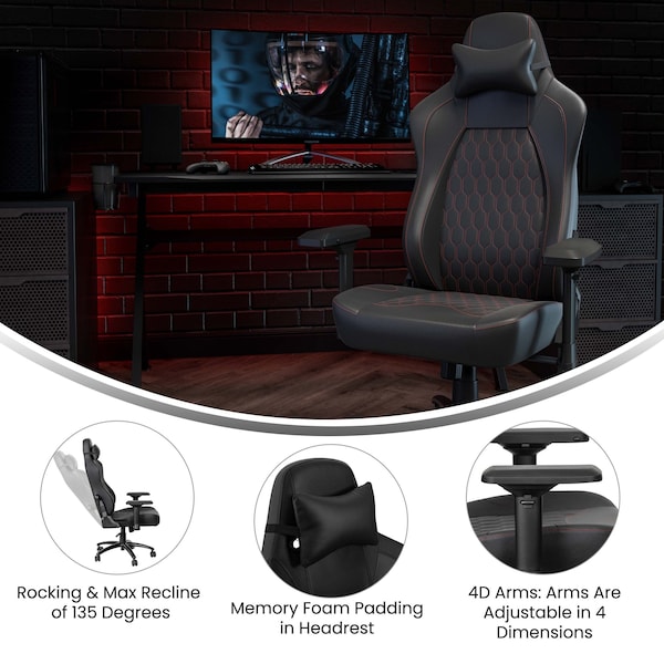 Flash Furniture Black/Red 4D Armrest Gaming Chair with Lumbar - SY-088-RD-GG