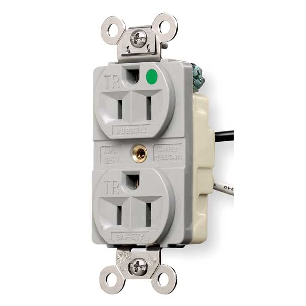 Hubbell 15A Duplex Receptacle 125VAC 5-15R GY - HBL8200SGGYA