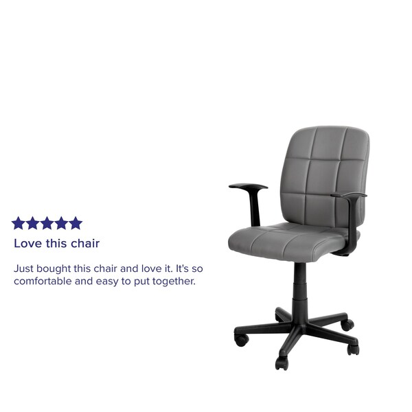 Flash Furniture Mid-Back Gray Quilted Vinyl Swivel Task Office Chair with Arms - GO-1691-1-GY-A-GG