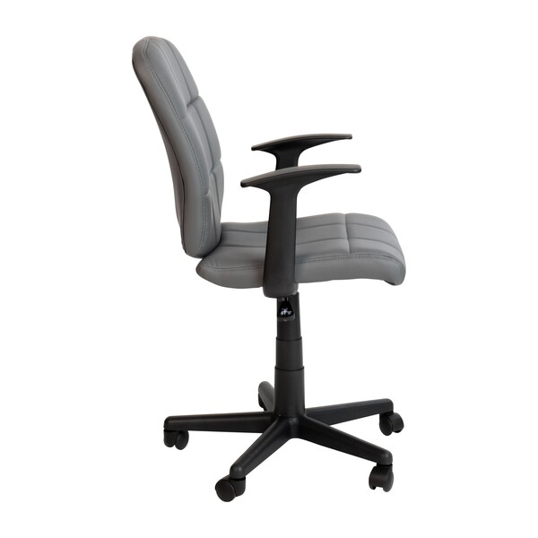 Flash Furniture Mid-Back Gray Quilted Vinyl Swivel Task Office Chair with Arms - GO-1691-1-GY-A-GG