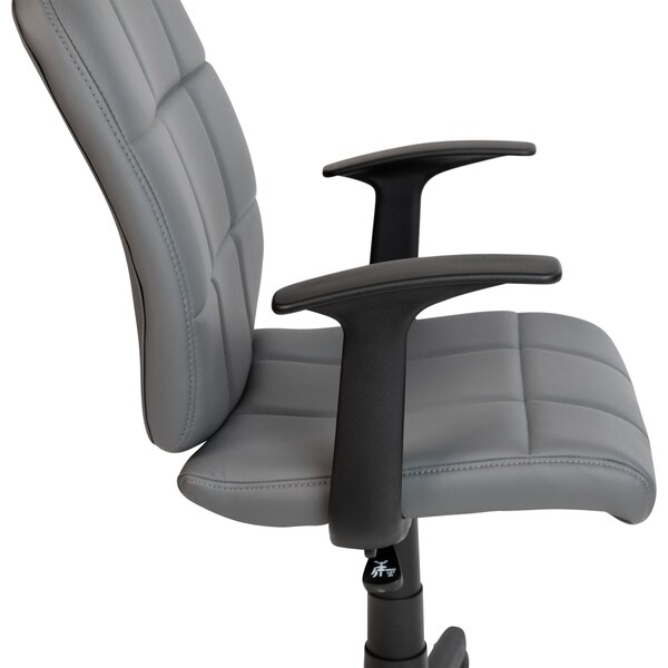 Flash Furniture Mid-Back Gray Quilted Vinyl Swivel Task Office Chair with Arms - GO-1691-1-GY-A-GG
