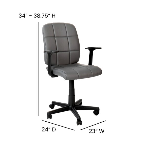 Flash Furniture Mid-Back Gray Quilted Vinyl Swivel Task Office Chair with Arms - GO-1691-1-GY-A-GG