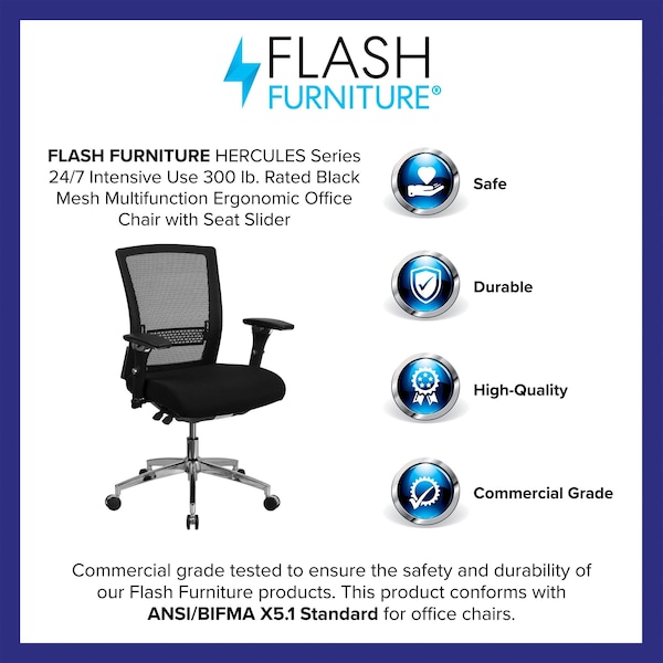 Flash Furniture Hercules Office Chair, Black Seat, Gray Back, 27 in W 25" L 41-3/4" H, Fabric Seat - GO-WY-85-8-GG