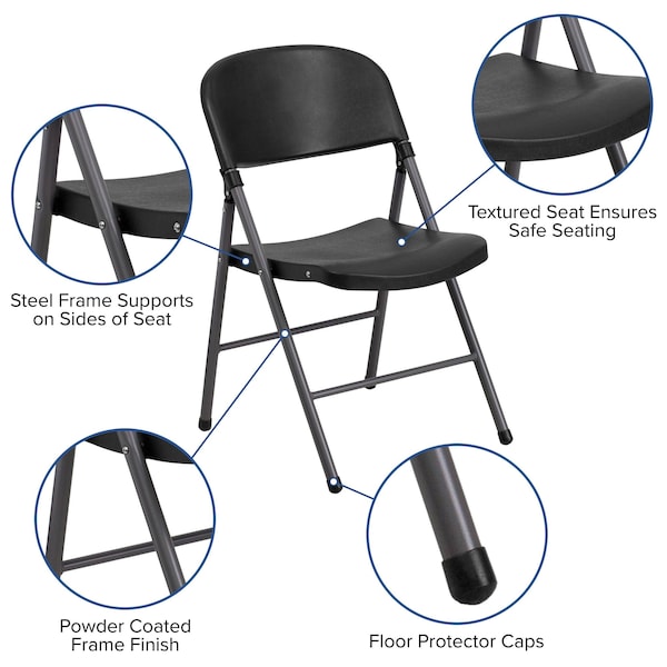 Flash Furniture Black Plastic Folding Chair - 2-DAD-YCD-50-GG