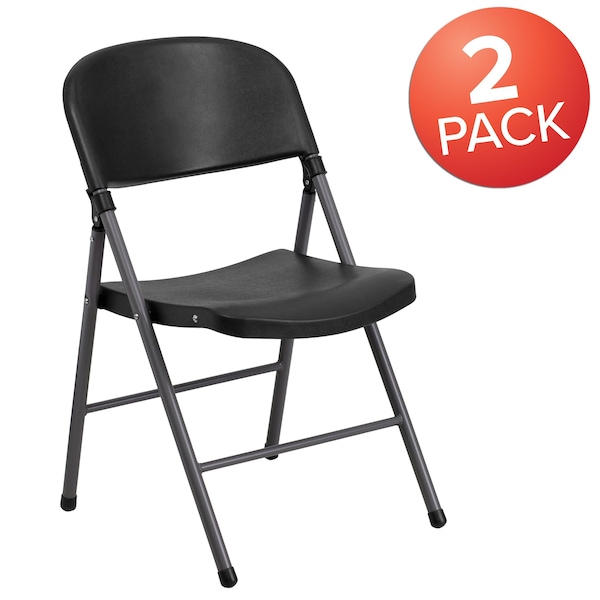 Flash Furniture Black Plastic Folding Chair - 2-DAD-YCD-50-GG