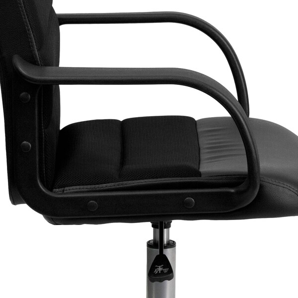 Flash Furniture Leather Contemporary Chair, 17-1/2" to 20-1/2", Fixed Arms, Black - LF-W-61B-2-GG