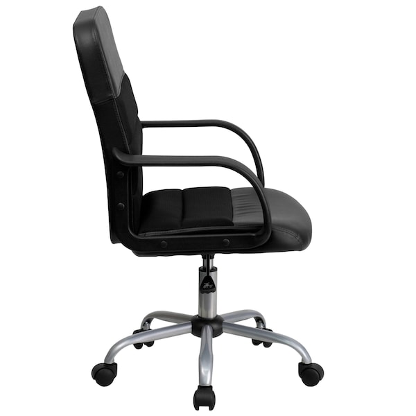 Flash Furniture Leather Contemporary Chair, 17-1/2" to 20-1/2", Fixed Arms, Black - LF-W-61B-2-GG