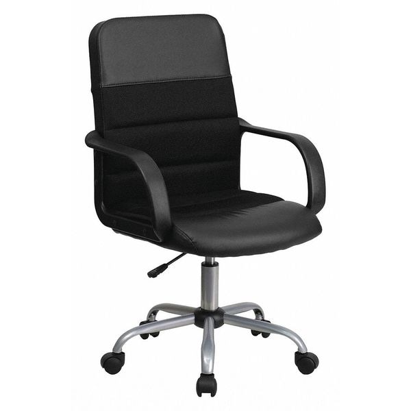 Flash Furniture Leather Contemporary Chair, 17-1/2" to 20-1/2", Fixed Arms, Black - LF-W-61B-2-GG