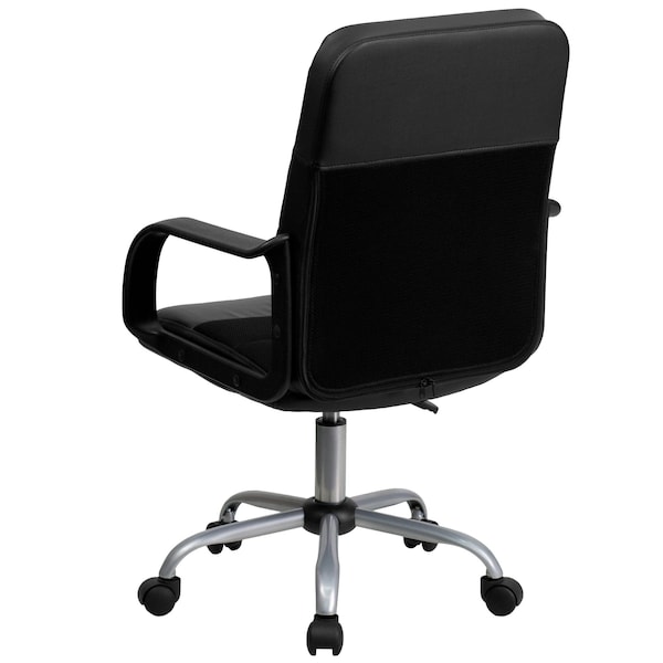 Flash Furniture Leather Contemporary Chair, 17-1/2" to 20-1/2", Fixed Arms, Black - LF-W-61B-2-GG