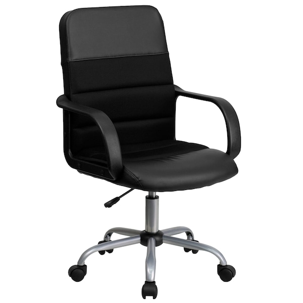 Flash Furniture Leather Contemporary Chair, 17-1/2" to 20-1/2", Fixed Arms, Black - LF-W-61B-2-GG