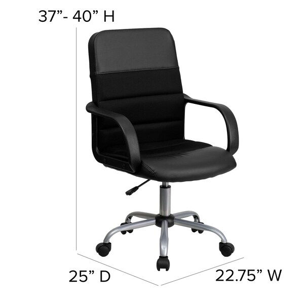 Flash Furniture Leather Contemporary Chair, 17-1/2" to 20-1/2", Fixed Arms, Black - LF-W-61B-2-GG