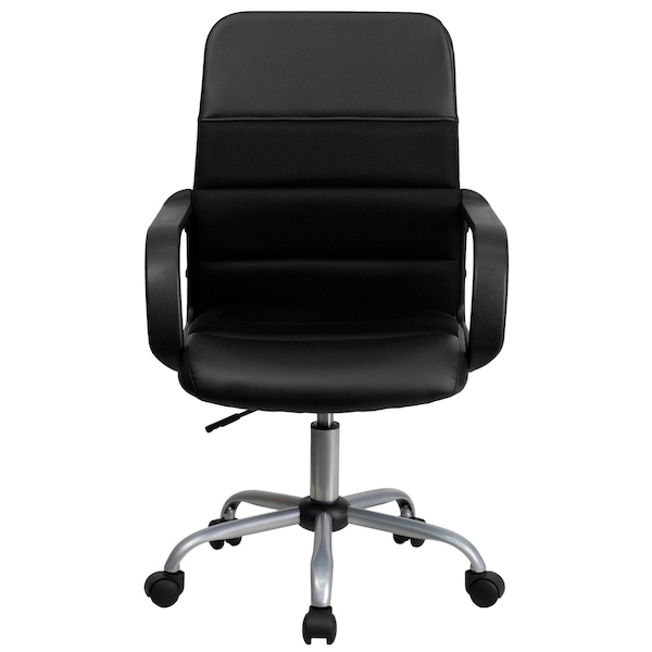 Flash Furniture Leather Contemporary Chair, 17-1/2" to 20-1/2", Fixed Arms, Black - LF-W-61B-2-GG
