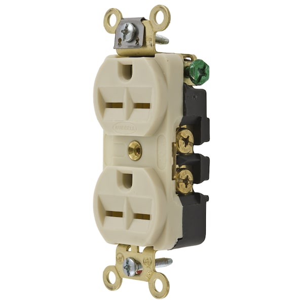 Hubbell Wiring Device-Kellems Straight Blade Devices, Receptacles, Duplex, Specification Grade, 2-Pole 3-Wire Grounding, 15A 250V, 6-15R, Ivory, Single Pack - HBL5652I