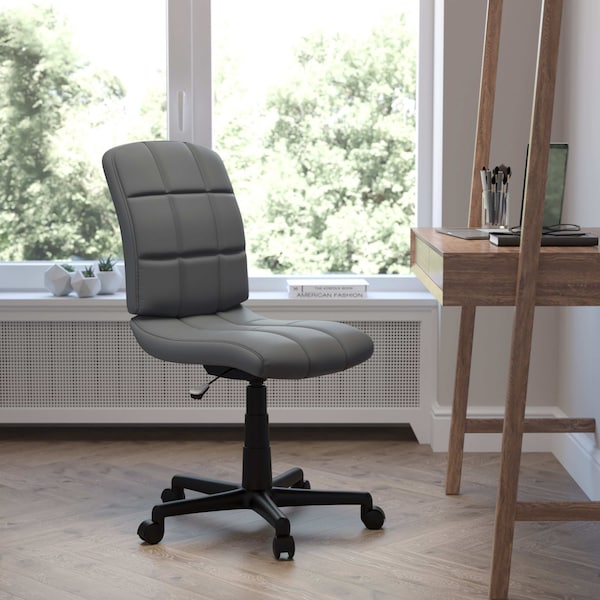 Flash Furniture Mid-Back Gray Quilted Vinyl Swivel Task Office Chair - GO-1691-1-GY-GG