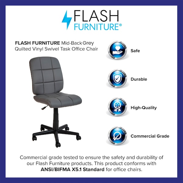 Flash Furniture Mid-Back Gray Quilted Vinyl Swivel Task Office Chair - GO-1691-1-GY-GG