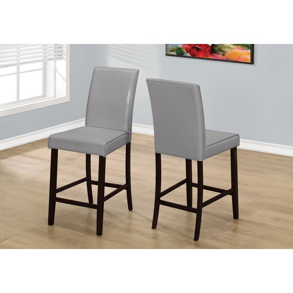 Monarch Specialties Dining Chair, Set Of 2, Counter Height, Upholstered, Kitchen, Dining Room, Pu Leather Look, Grey - I 1902