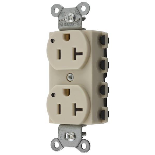 Hubbell Wiring Device-Kellems Straight Blade Devices, Receptacles, Duplex, SNAPConnect, LED Indicator, 20A 125V, 2-Pole 3-Wire Grounding, 5-20R, Nylon, Ivory - SNAP5362IL