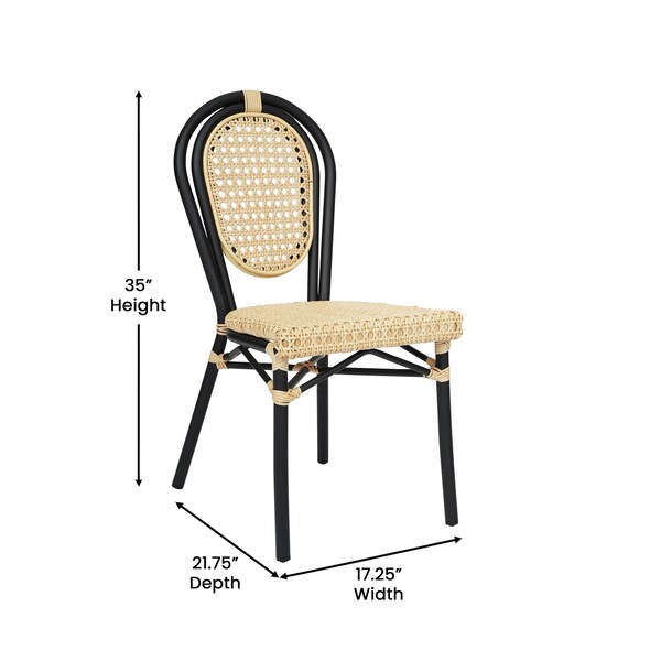 Flash Furniture Cannes Thonet French Bistro Stacking Chair, Natural PE Cane Rattan and Black Aluminum Frame - SDA-AD642110-1-NAT-BK-GG