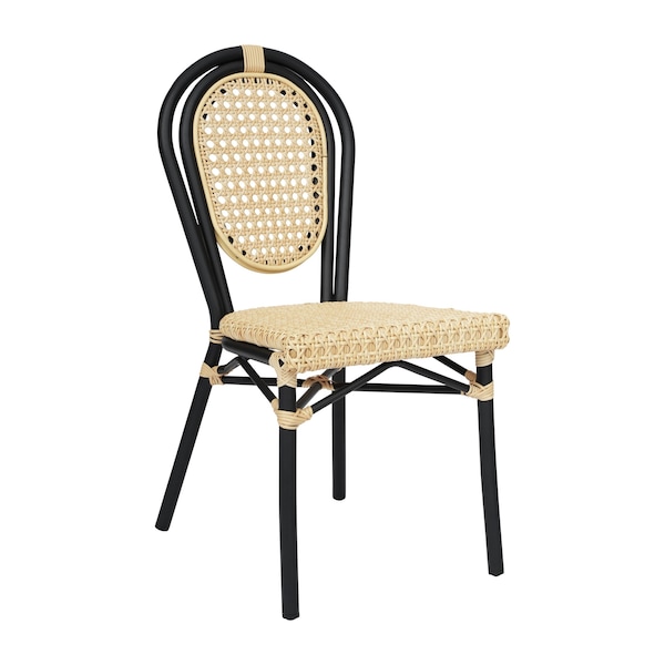 Flash Furniture Cannes Thonet French Bistro Stacking Chair, Natural PE Cane Rattan and Black Aluminum Frame - SDA-AD642110-1-NAT-BK-GG