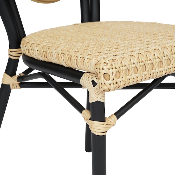 Flash Furniture Cannes Thonet French Bistro Stacking Chair, Natural PE Cane Rattan and Black Aluminum Frame - SDA-AD642110-1-NAT-BK-GG