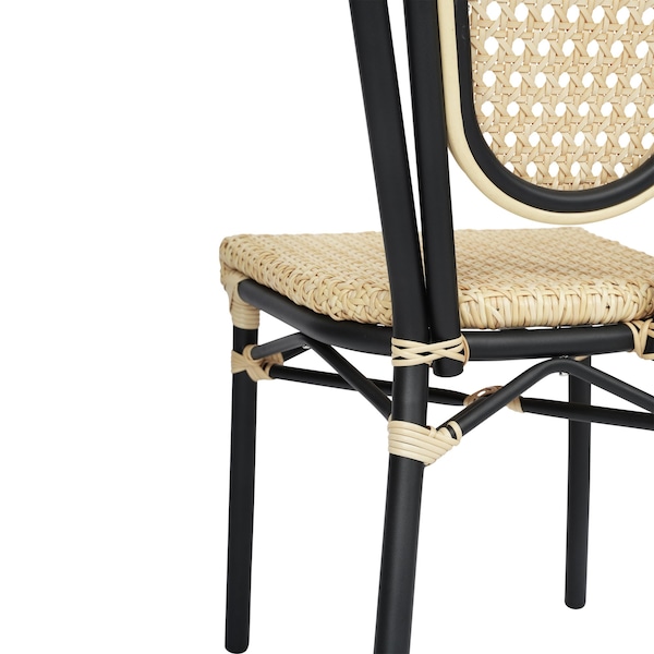 Flash Furniture Cannes Thonet French Bistro Stacking Chair, Natural PE Cane Rattan and Black Aluminum Frame - SDA-AD642110-1-NAT-BK-GG