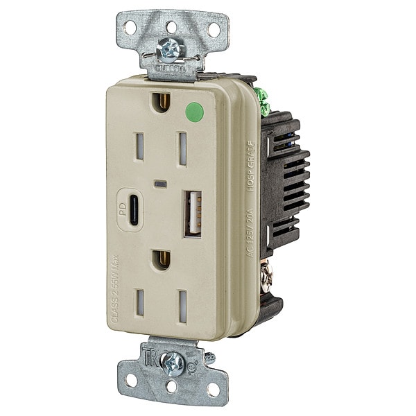 Hubbell USB Receptacle, Ivory, 1/2 hp - USB8200ACPDI