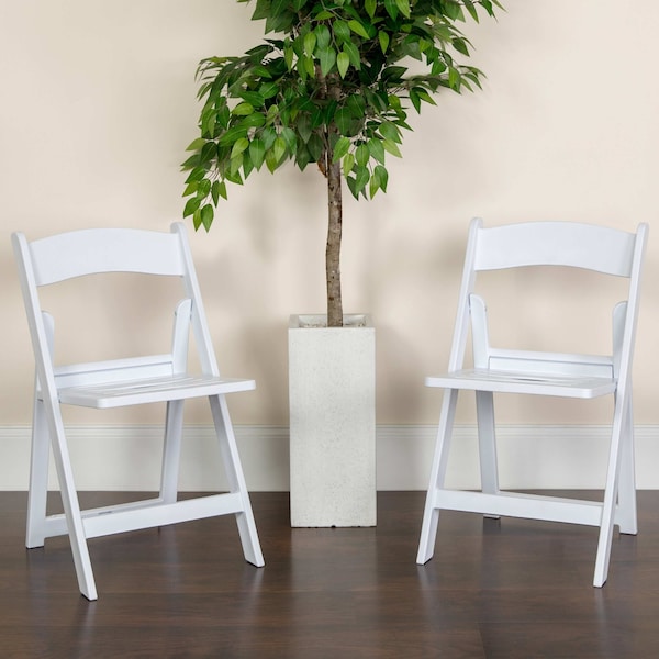 Flash Furniture White Resin Folding Chair - 4-LE-L-1-WH-SLAT-GG