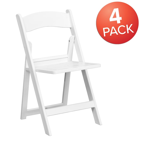 Flash Furniture White Resin Folding Chair - 4-LE-L-1-WH-SLAT-GG