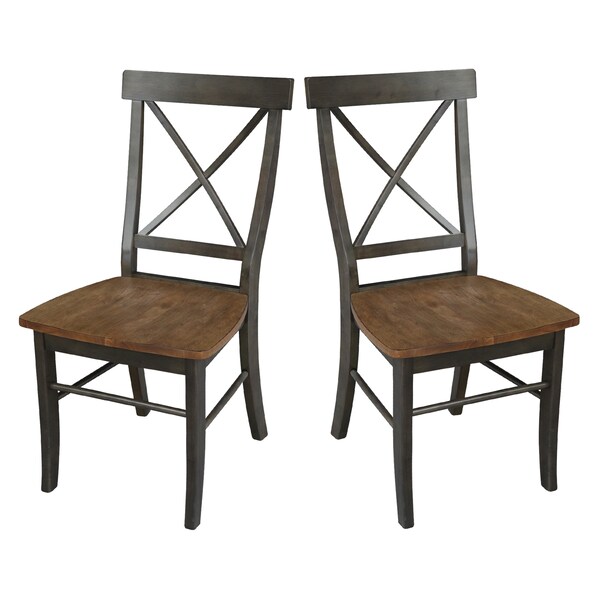 International Concepts X-Back Chair, Solid Wood Seat, Set of 2 Chairs, Hickory/Washed Coal - C45-613P