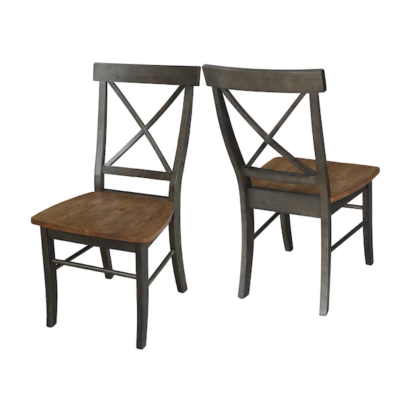 International Concepts X-Back Chair, Solid Wood Seat, Set of 2 Chairs, Hickory/Washed Coal - C45-613P