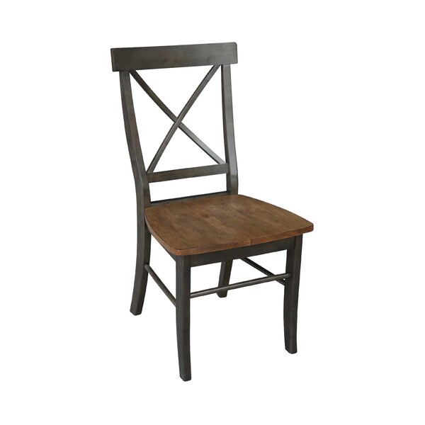 International Concepts X-Back Chair, Solid Wood Seat, Set of 2 Chairs, Hickory/Washed Coal - C45-613P