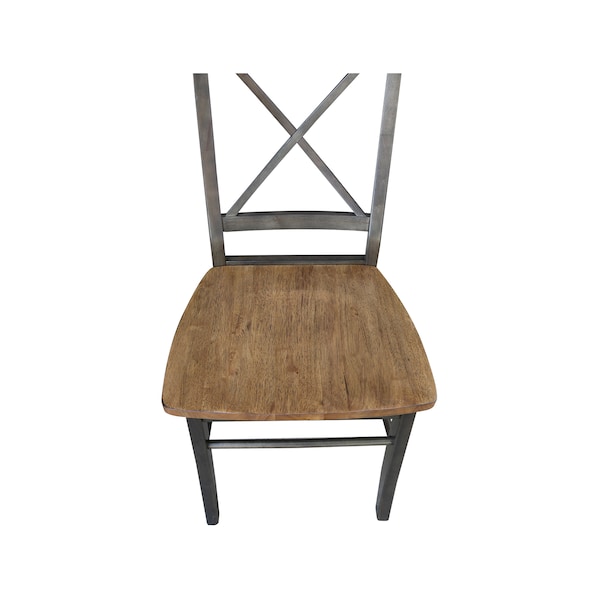 International Concepts X-Back Chair, Solid Wood Seat, Set of 2 Chairs, Hickory/Washed Coal - C45-613P