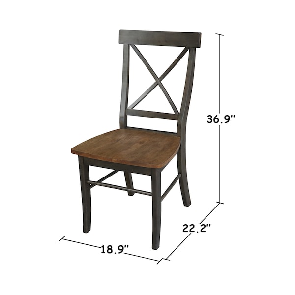 International Concepts X-Back Chair, Solid Wood Seat, Set of 2 Chairs, Hickory/Washed Coal - C45-613P