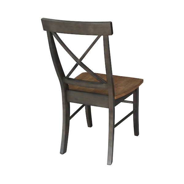 International Concepts X-Back Chair, Solid Wood Seat, Set of 2 Chairs, Hickory/Washed Coal - C45-613P