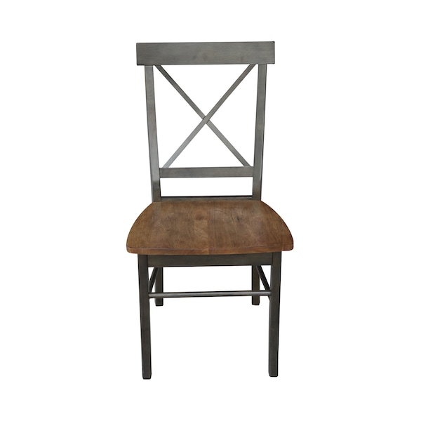 International Concepts X-Back Chair, Solid Wood Seat, Set of 2 Chairs, Hickory/Washed Coal - C45-613P