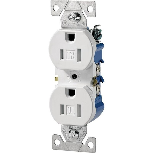 Eaton Wiring Devices Duplex Receptacle, 2 -Pole, 15 A, 125 V, Push, Side Wiring, NEMA: 5-15R, White - TR270W
