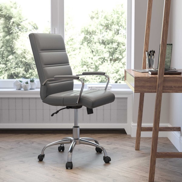 Flash Furniture Mid-Back Gray/Chrome LeatherSoft Executive Swivel Chair - GO-2286M-GR-GG