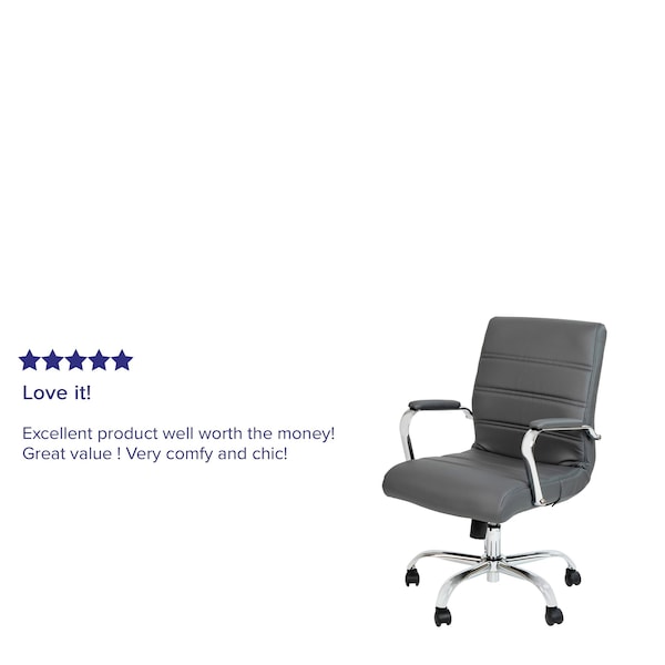 Flash Furniture Mid-Back Gray/Chrome LeatherSoft Executive Swivel Chair - GO-2286M-GR-GG