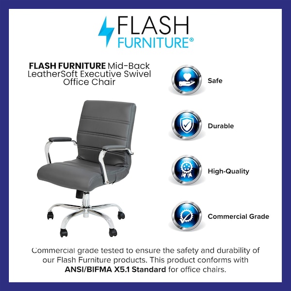 Flash Furniture Mid-Back Gray/Chrome LeatherSoft Executive Swivel Chair - GO-2286M-GR-GG