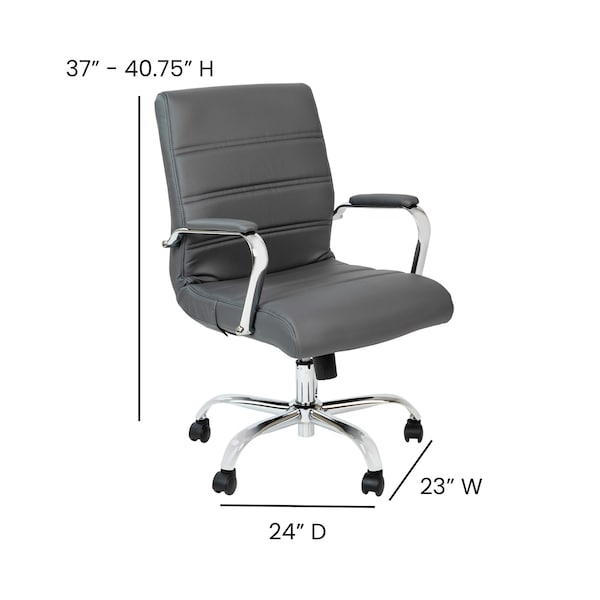 Flash Furniture Mid-Back Gray/Chrome LeatherSoft Executive Swivel Chair - GO-2286M-GR-GG