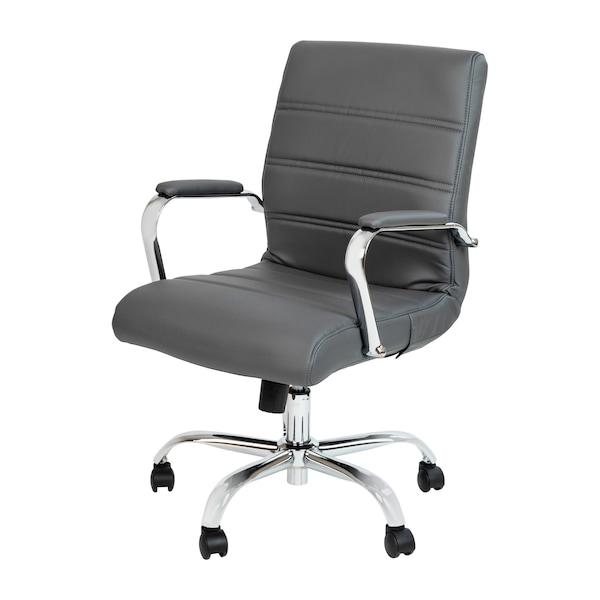 Flash Furniture Mid-Back Gray/Chrome LeatherSoft Executive Swivel Chair - GO-2286M-GR-GG