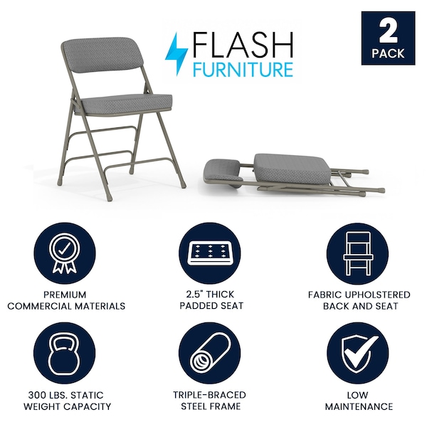 Flash Furniture Gray Fabric Folding Chair - 2-HA-MC320AF-GRY-GG