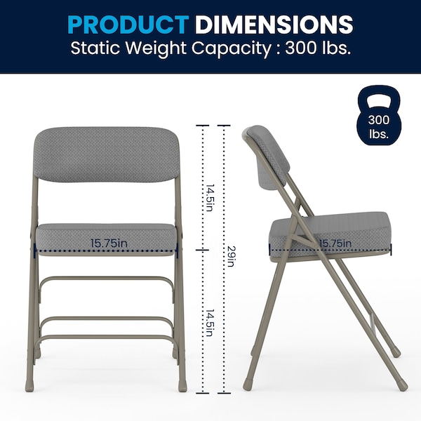 Flash Furniture Gray Fabric Folding Chair - 2-HA-MC320AF-GRY-GG